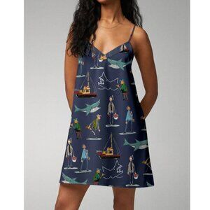 SHE SHOW Shark Jaws Spaghetti Strap Nightdress Navy L